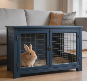 <span class=keywords><strong>Cage</strong></span> à <span class=keywords><strong>lapin</strong></span> compacte d'intérieur en bois de sapin bleu marine personnalisée pour <span class=keywords><strong>lapin</strong></span> pygmée, gain de place, pour salon, pour petits animaux - Product Image 1