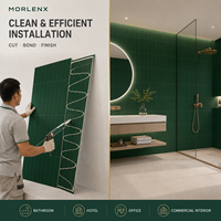 Panneau mural rainuré vert MORLENX en SPC, imperméable et écologique, pour revêtement mural à lattes pour restaurant, bureau, hôtel, salle de bain, salle à manger