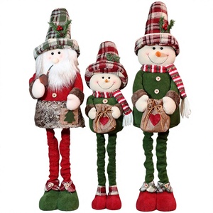 Ornamenti Natalizi Retrattili in Peluche Imbottiti in Cotone PP, Stile Vintage Cinese a Quadri, Babbo Natale, Pupazzo di Neve, <span class=keywords><strong>Alce</strong></span>, per Vetrine - Product Image 1