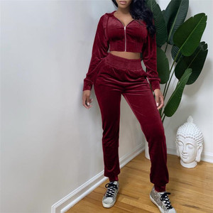 S8826-wholesale <strong>Women</strong> Clothes Velvet 2 Piece Set <strong>Women</strong> <strong>Velour</strong> <strong>Tracksuit</strong> - Product Image 5