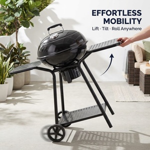 Wholesale Outdoor <b>Trolley</b> Charcoal Kettle Grill with Dual Side Shelves & Wheels Porcelain Enamel <b>BBQ</b> Grill for Backyard Camping - Product Image 4