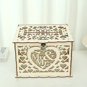 Wooden Laser Engraved Hollow <b>Wedding</b> <b>Card</b> <b>Box</b> Rectangle 22 In Standing Type Gift <b>Box</b> For <b>Wedding</b> - Product Image 4