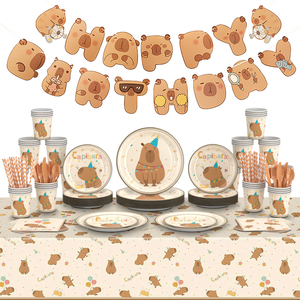 Vente en gros de sets de vaisselle de fête de Noël modernes, jetables, biodégradables et écologiques, sur le thème du capybara, personnalisables - Product Image 1