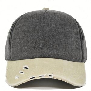 2025 New Arrival Retro 5 Panels Washed Cotton Distressed Trucker Hat Summer <b>Sunscreen</b> Stitching Baseball Sun Hat - Product Image 3