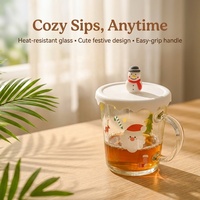 Tasses à thé en verre à double paroi et soucoupes, série Noël, écologiques, avec logo/autocollant décoratif ou motif uni, capacité 375 ml, vente en gros