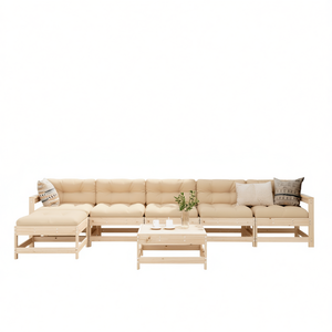 Ensemble de salon de jardin modulaire en pin naturel, bois massif, 6 places, style rustique, meubles d'extérieur - Product Image 1