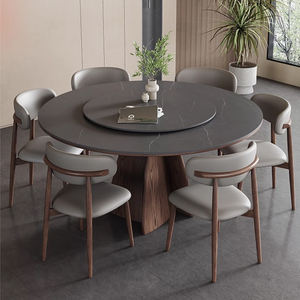 Mesa redonda de madera maciza con plato giratorio moderno minimalista hogar nuevo color de madera de nogal Placa de roca mesa de comedor redonda - Product Image 4