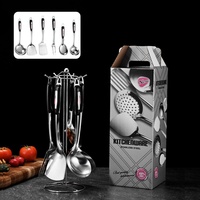 Perlengkapan Dapur Stainless Steel Set Peralatan Masak Tujuh Buah Termasuk Spatula, Sendok, Sendok Sup, Saringan, Peralatan Rumah Tangga