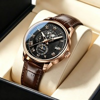 Nouvelle montre de luxe légère et tendance, mouvement à quartz multifonction, bracelet en cuir, design minimaliste style forêt