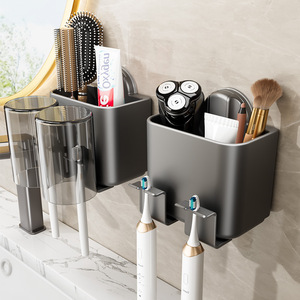 ที่แขวนแปรงสีฟันติดผนังแบบสุญญากาศ พร้อมที่เก็บแปรงสีฟันไฟฟ้าและยาสีฟัน รูปทรงสี่เหลี่ยมผืนผ้า ไม่ต้องเจาะผนัง สำหรับห้องน้ำ - Product Image 1