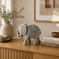 Figurine d'éléphant bohème noir et blanc, peinte à la main, motif Paisley, sculpture animale en résine, décoration pour salon, étagère, cadeau pour la maison
