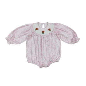 ชุดรอมเปอร์แขนยาวสีชมพูสำหรับเด็กผู้หญิงมีซิปถักลายดอกไม้ไก่งวงสำหรับฤดูใบไม้ผลิ - Product Image 1