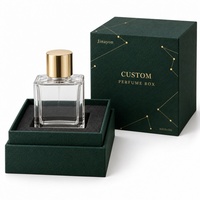 Boîte à parfum rigide vert foncé A3315-G01 en papier texturé spécial avec logo personnalisé, base et couvercle, 10x10x14cm, insert en mousse surélevé, finition mate