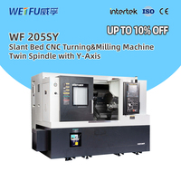 Tour CNC 5 axes WEIFU WF-ET205SY de haute qualité, centre de tournage robuste à banc incliné, en fonte HT300 grise, pour pièces de 530 mm