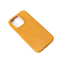Étui de téléphone en cuir jaune moutarde pour iPhone, texture lisse, coque de protection fine, coque de téléphone de luxe
