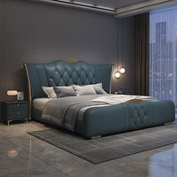 Lit double moderne minimaliste 1,5 m et 1,8 m, luxe léger, cuir avec cadre en bois extensible, haut de gamme, lit double 1,5 m, lit de rangement 1,8 m