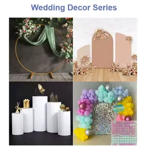 คู่Crossbarท่อและผ้าม่านกรอบปรับArchฉากหลังงานแต่งงานตกแต่งดอกไม้แผงผ้าม่าน