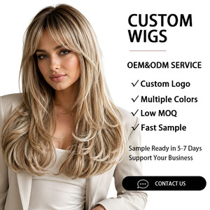 Perruque synthétique longue ondulée dégradée blond cendré avec frange rideau, résistante à <span class=keywords><strong>la</strong></span> chaleur, pour femme, usage quotidien, vente en gros - Product Image 1