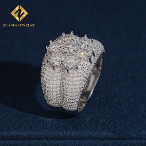 Anillo de banda ancha con diamantes de imitación ZUANFA JEWELRY, estilo hip hop, completamente cubierto de diamantes, plata 925, moissanita, brillante, para fiestas - Product Image 3