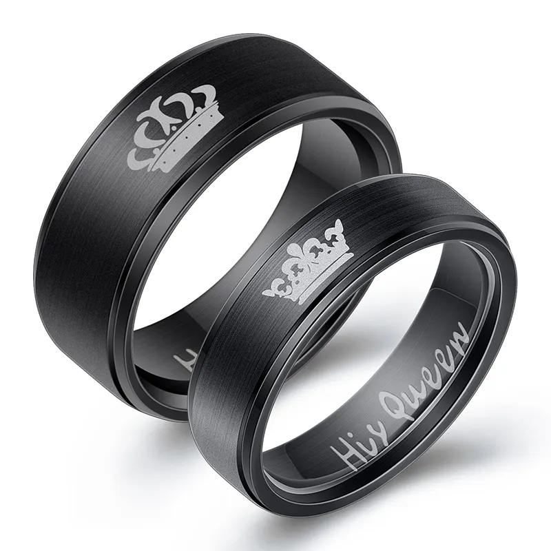 Hot Sale 2 Pcs Set Men Women Stainless Steel His Queen Her King Promise Matching Couple Ring