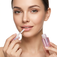 Flacon carré transparent rose 4 ml pour gloss à lèvres avec bouchon à vis et applicateur à grande brosse pour huile à lèvres, couleur personnalisable