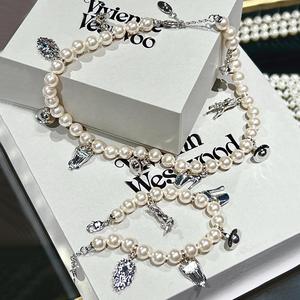 Nouveau Collier et Bracelet Unisexe en Alliage de Zircon avec Pendentif Talon Haut et Perle, Chaîne de Clavicule, Bijoux Tendance - Product Image 1