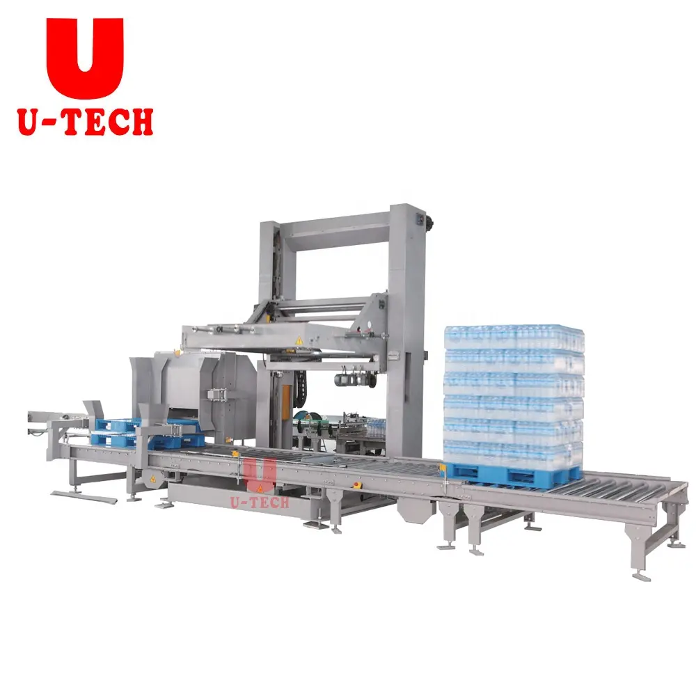 Online Full Auto fully automatic Case carton box Coordinate palletizer Stack stacking pallet wrapping Packaging machine Line