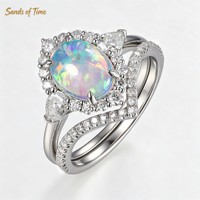 Bague ovale en opale créée, en argent 925, avec accent en moissanite, bijoux en opale pour femme, vente en gros, personnalisable pour femme