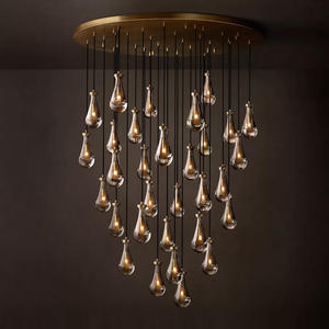 Lustre LED rond en laiton de 60 pouces pour hall d'entrée, villa de luxe, salon, grand lustre moderne en verre en forme de goutte de pluie pour escalier - Product Image 2