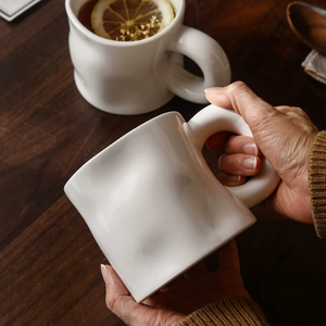 <b>Large</b> Quantity Customizable Unique Wavy Ceramic Coffee <b>Mug</b> Solid White Irregular Body Eco-Friendly Dishwasher Microwave Safe - Product Image 1