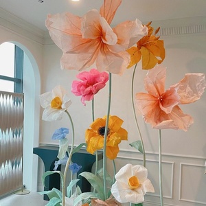 H-285 Fleurs géantes en organza et papier pour scène de mariage, décoration artisanale, blanc et rouge, pour vitrine, ensemble floral pour fête de mariage - Product Image 3