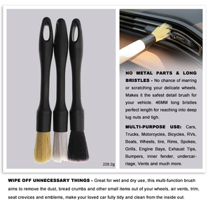 Lot de 3 brosses de détail avec poils de sanglier naturels Brosse de détail pour l'intérieur de l'automobile avec poils synthétiques Brosse à plumeau pour tableau de bord de voiture - Product Image 6