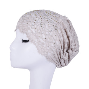 HZM-61294 Bonnets intérieurs musulmans pour femmes, couvre-chefs en dentelle brillante, bonnets extensibles, turbans, bonnets de chimiothérapie, couvre-têtes - Product Image 3