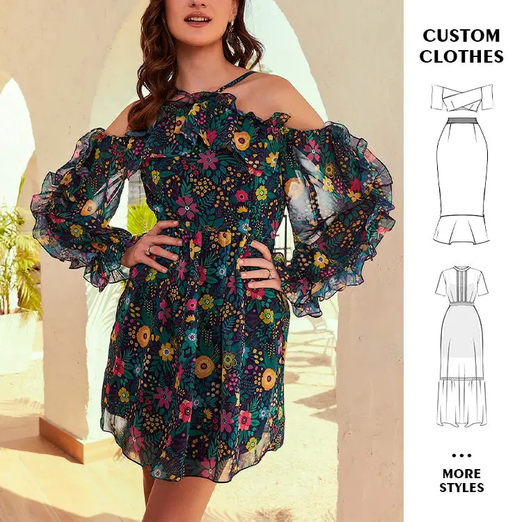 Vestido curto com estampa floral para mulheres, bodycon maxi, vestido de noite feminino elegante, moda verão 2024, logotipo personalizado, vestido casual