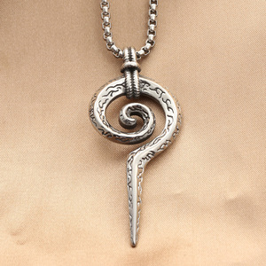 <b>Snake</b> Coil Pendant Stainless Steel Men's Necklace Geometric Design Punk Style 280443 - Product Image 1