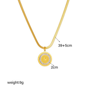 European American Retro Portrait Diamond Round Pendant Snake Chain Necklace Unisex Everyday Wear Gold - Product Image 4