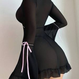 2025新作花柄プラスサイズセクシーランジェリーレースフリルメッシュシースルードレスひもパジャマ2ピースセット女性高級ナイトウェア - Product Image 4