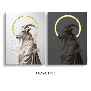 Quadro Moderno con Figura di Capra Surreale e Luce LED, <span class=keywords><strong>Arte</strong></span> da Parete per Soggiorno, Grande Dipinto Incorniciato - Product Image 6