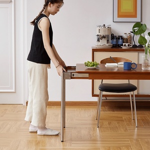 Nouvelle Arrivée <span class=keywords><strong>Table</strong></span> à Manger Télescopique Rectangulaire en Bois Massif Style Japonais, Extensible <span class=keywords><strong>et</strong></span> Pliante, avec Plateau en Pierre Usagée, pour Toutes Saisons - Product Image 5