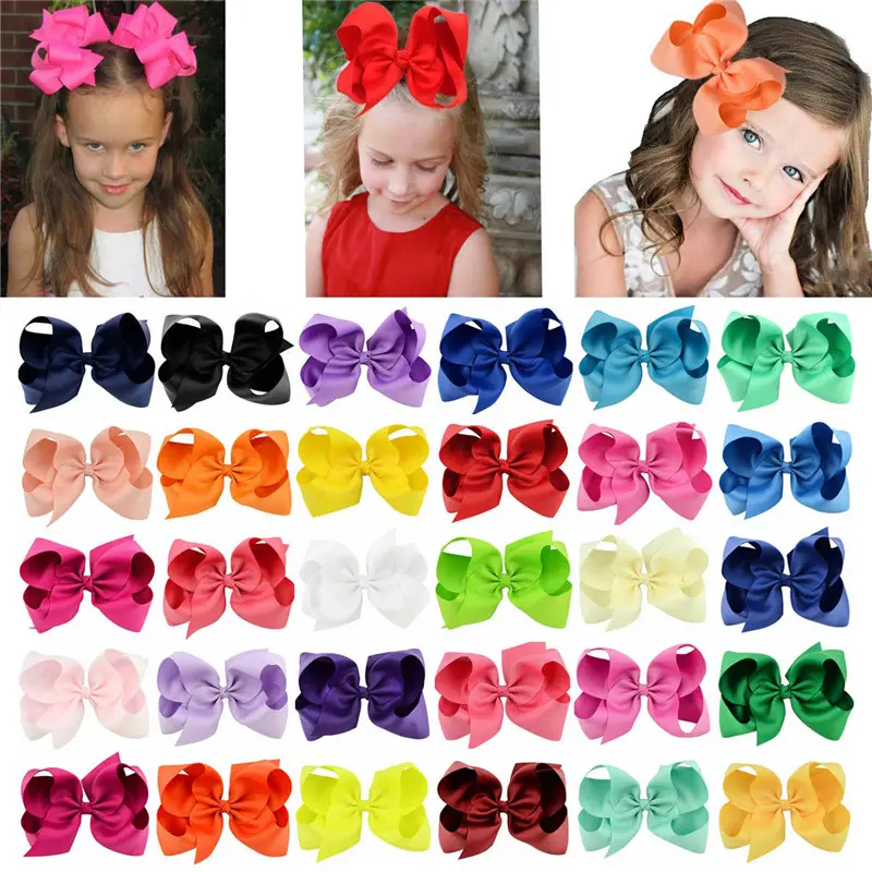 6" Large Hair Bows With Clips For Children Handmade Grosgrain Ribbon Hairbow Baby Hair Bow Accessories 40Colors