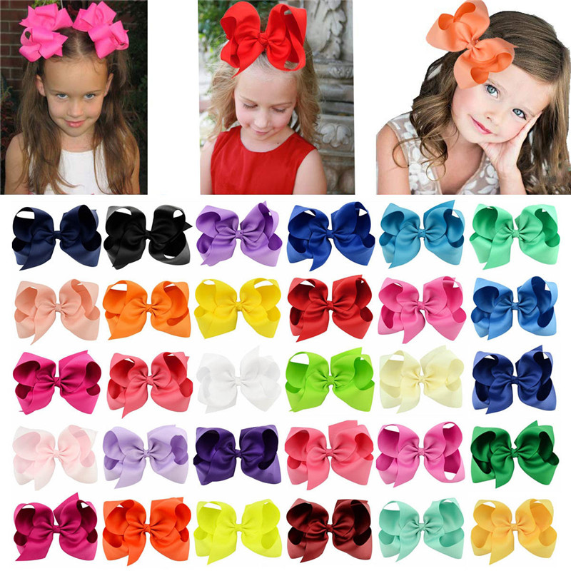 6" Large Hair Bows With Clips For Children Handmade Grosgrain Ribbon Hairbow Baby Hair Bow Accessories 40Colors