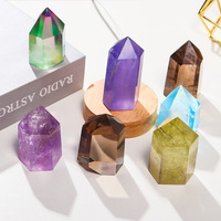 Lámpara de Noche de Cristal Natural en Forma de Columna, Lámpara de Cristal Hexagonal LED, Adorno Decorativo con Base de Madera, Alimentado por USB