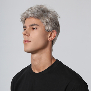 JZW <span class=keywords><strong>Perruque</strong></span> <span class=keywords><strong>courte</strong></span> droite pour hommes Perruques en cheveux synthétiques ondulés naturels <span class=keywords><strong>Perruque</strong></span> <span class=keywords><strong>blanche</strong></span> argentée pour hommes - Product Image 4