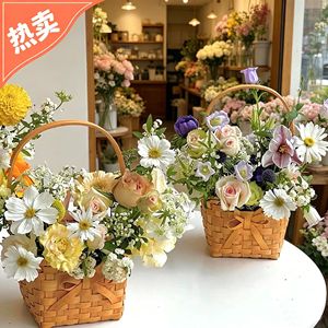 Handmade Woven Flower <b>Basket</b> Rectangle Storage <b>Basket</b> For Mother's Day Wedding Dragon Boat Festival - Product Image 1