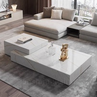 Ensemble de tables basses en marbre décoratives extensibles modernes de luxe personnalisées, pierre naturelle, style nordique, mobilier de salon d'hôtel