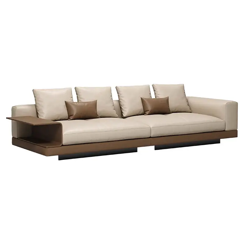 2023 Italian style simple fashion living room sofa straight row four seats light luxury leather sofa