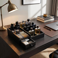 Organisateur de parfums en bois noir avec tiroir, présentoir en bois pour parfums, boîte à parfums en bois noir de grande taille