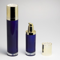 Ensemble d'emballages acryliques bleus ronds droits de 30g 50g 50ml 120ml Bouteille pompe à lotion essence avec couvercle en forme de diamant