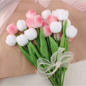 Bouquet de fleurs artificielles en PU, tulipes blanches et roses, haute simulation, art floral décoratif pour la décoration de bureau au printemps - Product Image 2