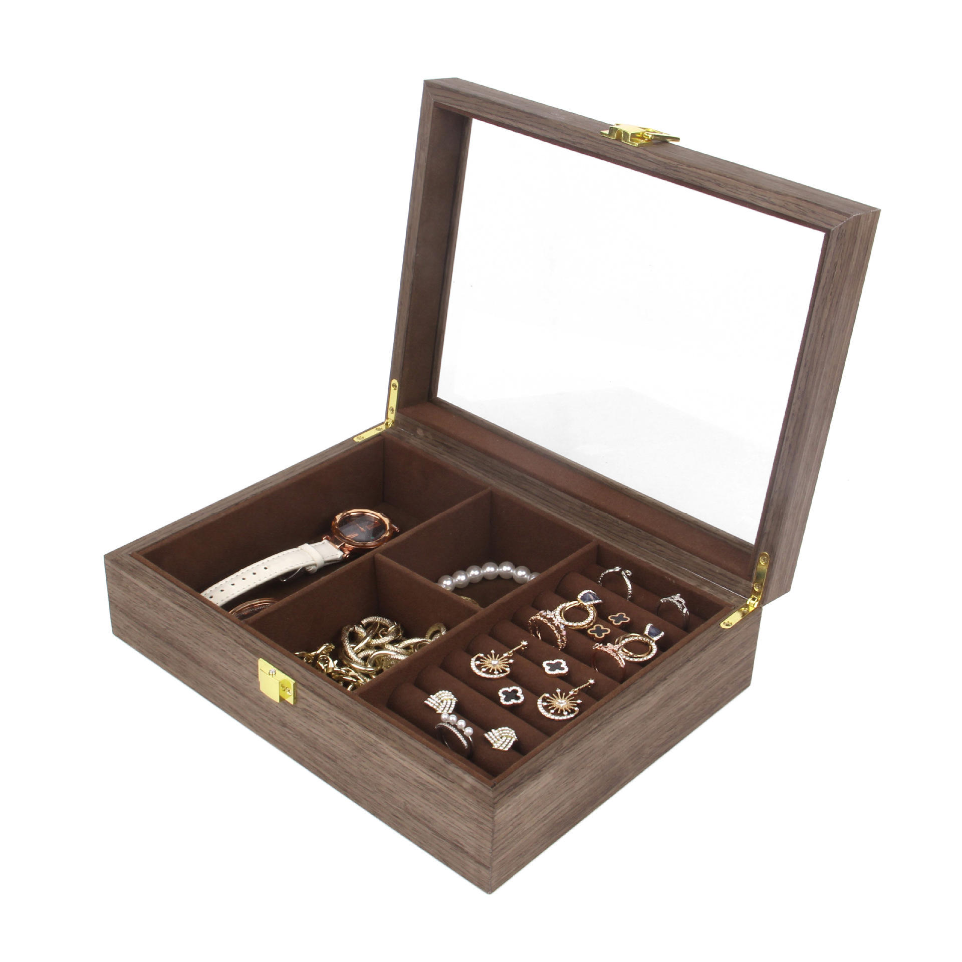 Wooden black walnut storage jewelry box/inner brown